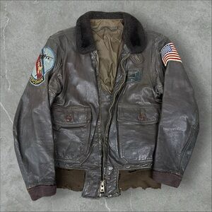 Vintage WW2 Jacket Mens Small Brown G-1 Flight Leather Bombers 40s‎ Patches Rare